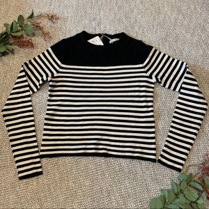 NWT Zara Knit Pullover Striped Sweater B&W Zip